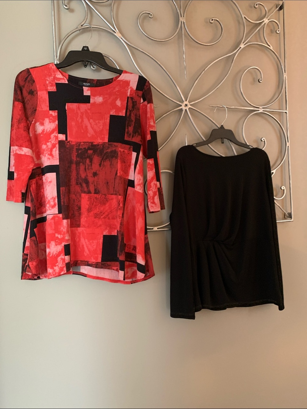 Two Alfani shirts Red & Black Abstract Print Women's Top - Modern Casual